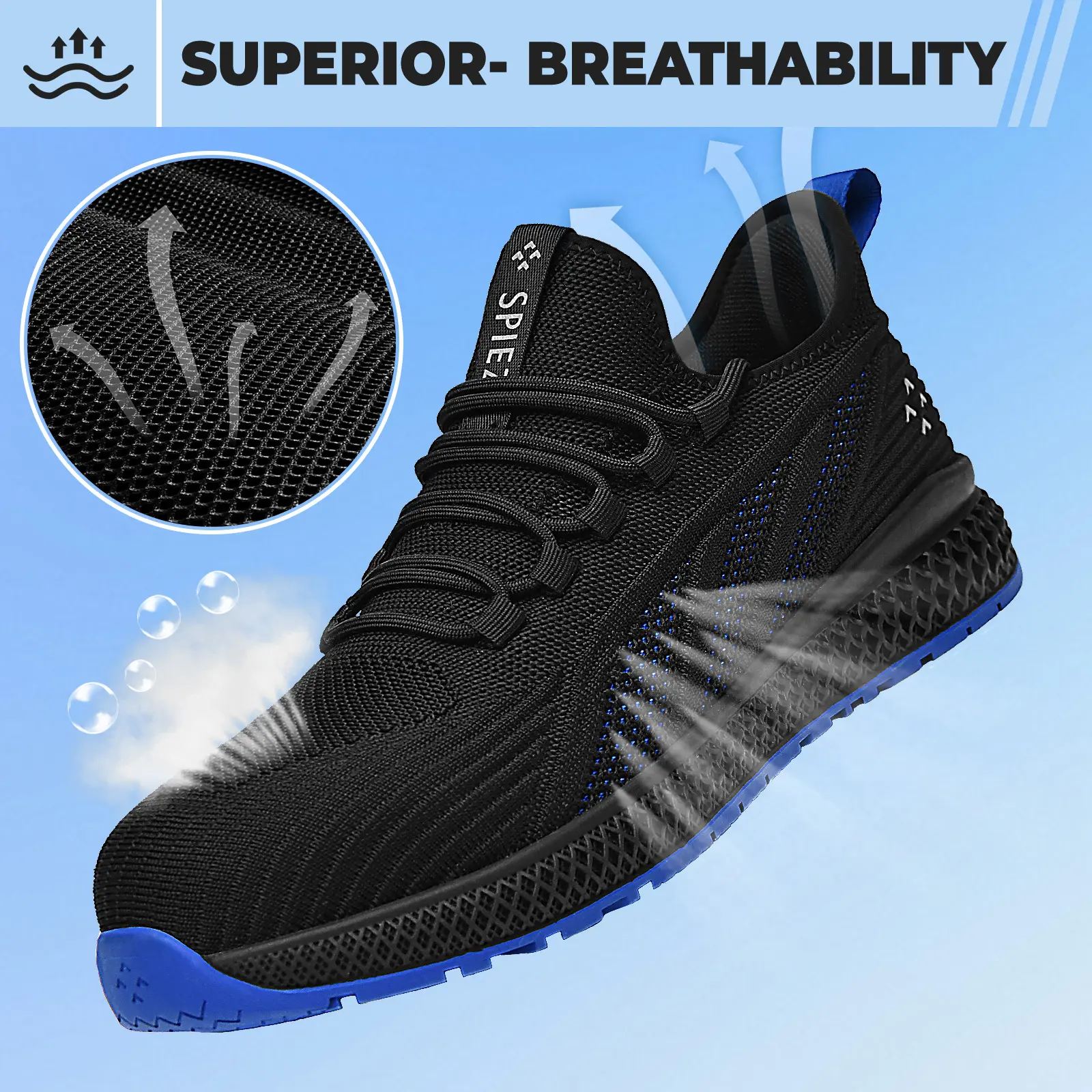 SPIEZ Men's Breathable Safety Sneakers - Composite Toe, Lightweight Design, Round Toe, Laces Closure, All Seasons Footwear for Women & Men Closed Boy Bathroom Walking Shoes