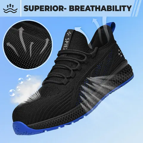 SPIEZ Men's & Women's Durable Work & Safety Walking Shoes - Composite Toe, Mesh Breathable, Lightweight, Classic Round Toe, Lace-Closed, Cloth Construction, All-Seasons, Puncture-Resistant Footwear for Long-Standing Days