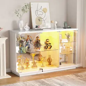 FREDEES Enclosure High-Transparency Large Multi-Compartmentalized Glass Display Cabinet with Lock, LED Light, High Gloss Sideboard & Human Body Sensor Glass Shelves for Collectibles, Liquor - Living Room, Study Furniture, Enclosure Glass Cabinets, High-Tr
