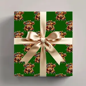Highland Cow Christmas Wrapping Paper, Festive Cattle Holiday Gift Wrap, Scottish Cow Holiday, Cute Farm Animal Gift Wrapping 12XmasC036
