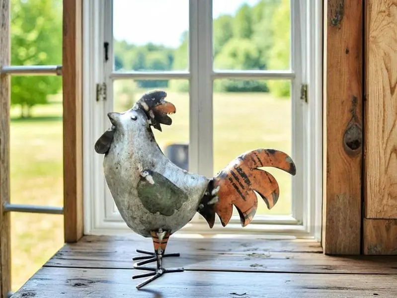 Rustic Small 8" Tall Repurposed Vintage Scrap Metal Rooster Chicken Statue Home Garden Decor
