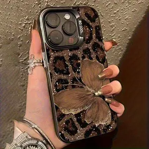 A Brown Butterfly Leopard Print Shockproof Protective Phone Case, Suitable for iPhone 17 Air/16 Plus/15 Pro Max/14 Pro/13/12/11/XS Max/X Phone Case, Best Choice for Holiday Birthday Gifts to Girlfriend Family Friends CY10