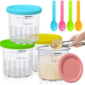 4 Pack Ninja Creami Deluxe Pints with 4 Spoons, 1 metal spoon & 4 Lids, 24oz Creami Pints Compatible with NC500 NC501 Series Ice Cream Makers Machine Accessories, BPA-Free And Dishwasher Safe