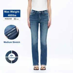 Plus&Regular Size Mid-Waist Straight Leg Jeans Comfort Micro Stretchy Tummy Control Denim pants Womens wear