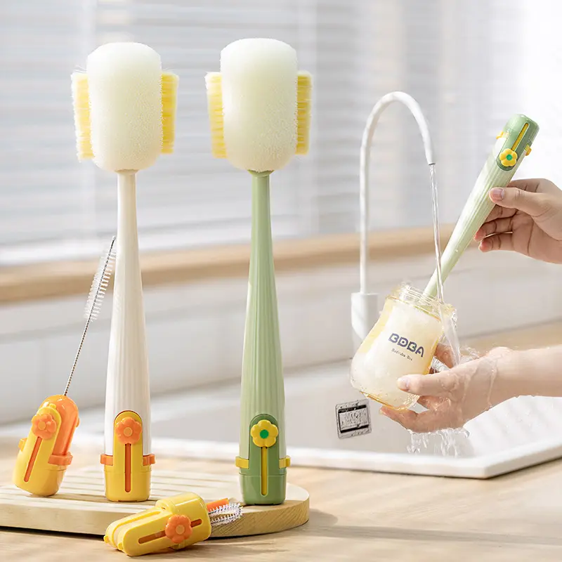 1，5-in-1 Multi-functional Water BottleCleaning Brush-360°Bottle CleaningBrush with Long Handle -Gap CleaningBrush Soft Bristle Cup Cleaner for BabyBottles, Sports Bottles, Hydro FlasksLids, Teapots, Bowls & Home KitchenTasks Cordless Rotary Shower Cleanin