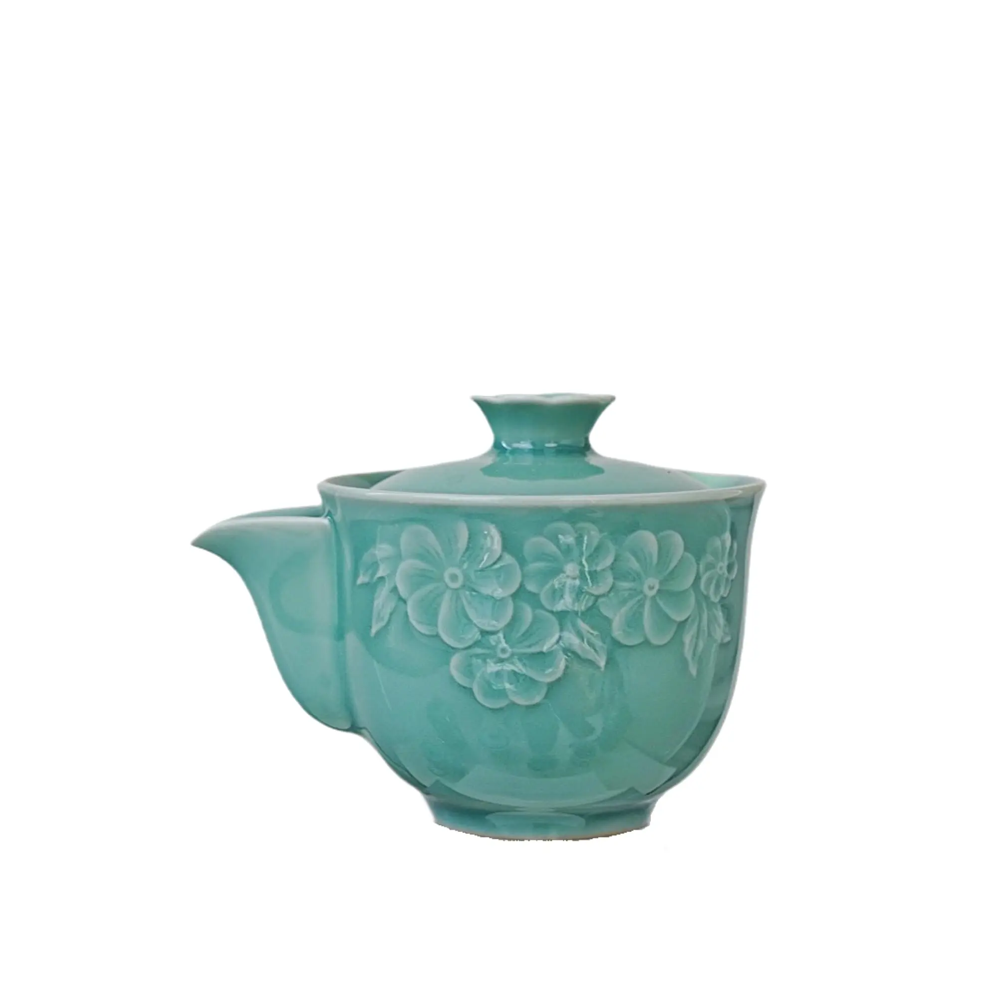 Handmade Celadon Gongfu Teapot with Lid & Strainer – Chinese Floral Ceramic Tea Pot for Single Serve Rituals | Oriental Gift for Tea Ceremony (200ml)