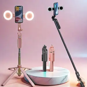 Wireless Selfie Stick with Fill Light, Multifunctional Wireless Selfie Stick with Remote Control, Portable Phone Stand for Live Streaming, Vlogging, Tripod Selfie