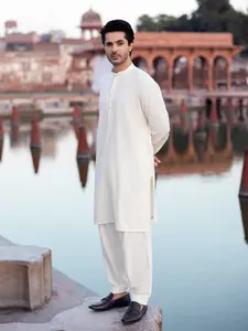 Edenrobe Men's Cream Kurta Shalwar - EMTKS5-41166 NY(Top)