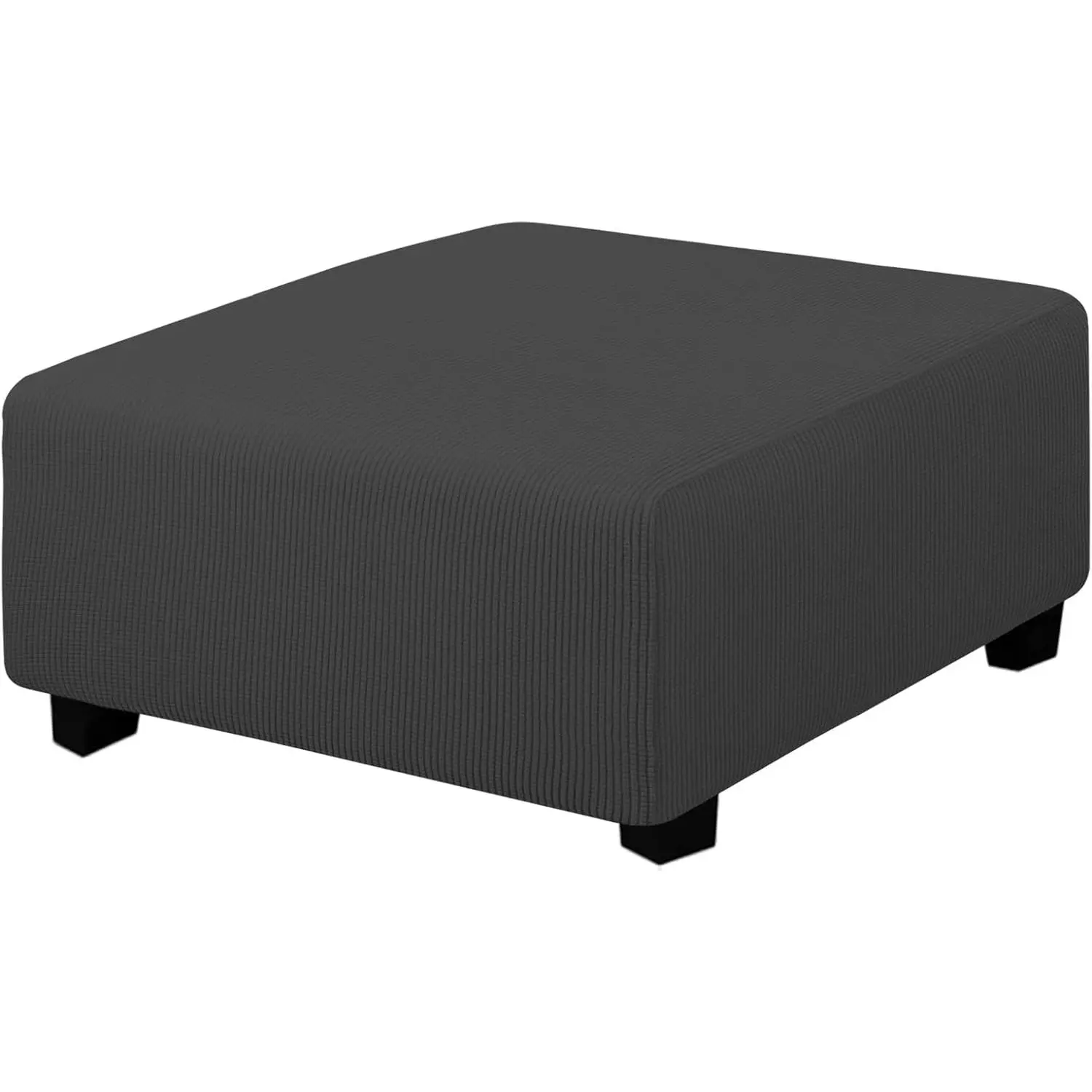 Home Stretch Square Ottoman Cover, 40x40x15 in Foldable Storage Stool Furniture Prot., Soft Rectangle Slipcover with Elastic Bottom, Dark Grey