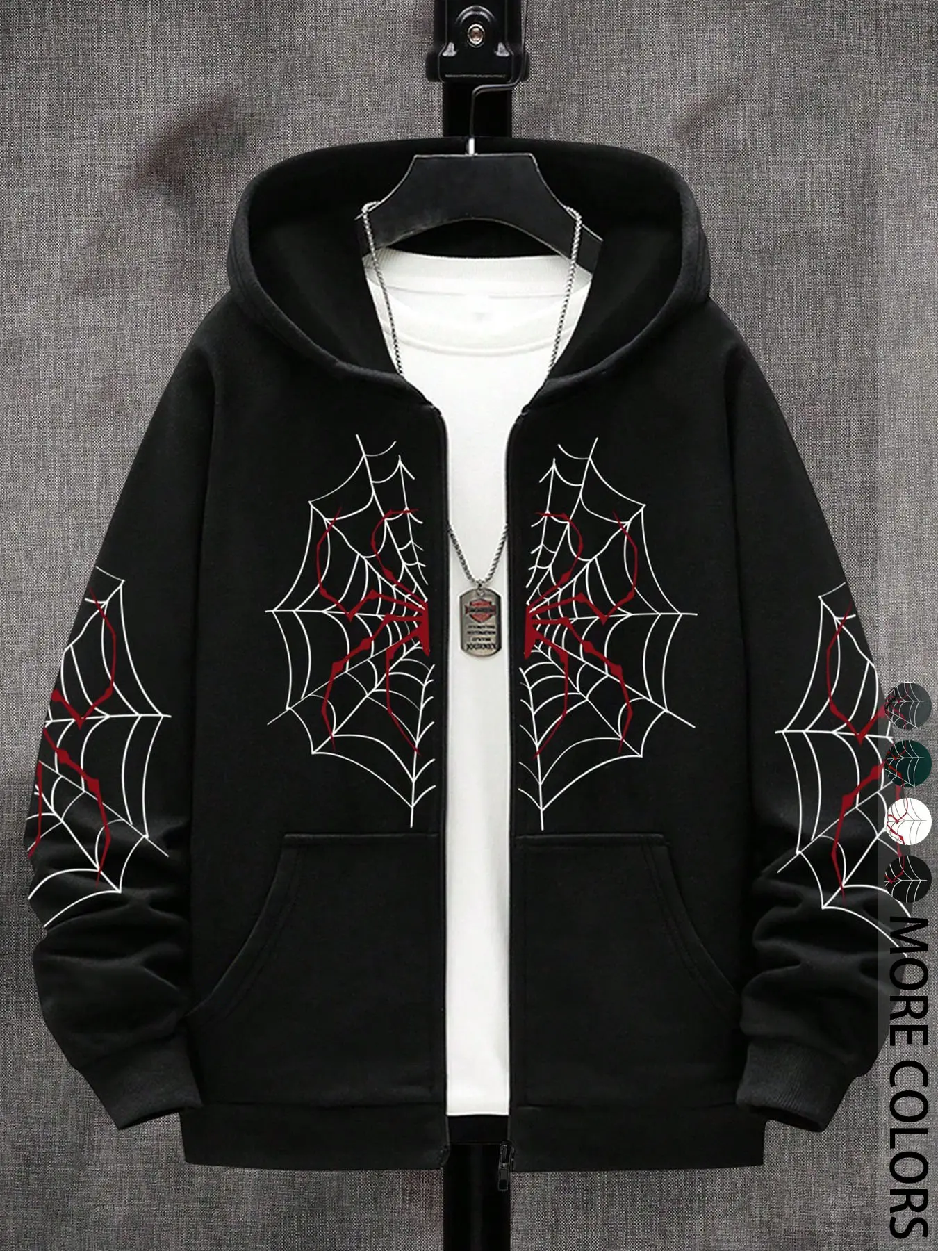 Teen Boys Spider Print Hooded Jacket, Casual Street Style, Loose Fit, Fall & Winter Fashion, Graphic Design, Outdoor Wear, Athletic Hoodie, Cozy Hoodie, Casual Streetwear Hoodies, Casual Hooded Sweatshirts