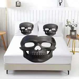 3 Pcs Skull Theme Bedspread Set, Create Art Style Bedroom, Soft And Breathable Bedding Set, Suitable For All Seasons, No Fillers