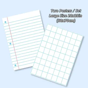 Classroom Large Laminated Dry Erase Poster Set, 2 Counts/set Grid and Lined Erasable Poster Set for Home and Office, School Teaching Supplies, Valentine's Day Gift