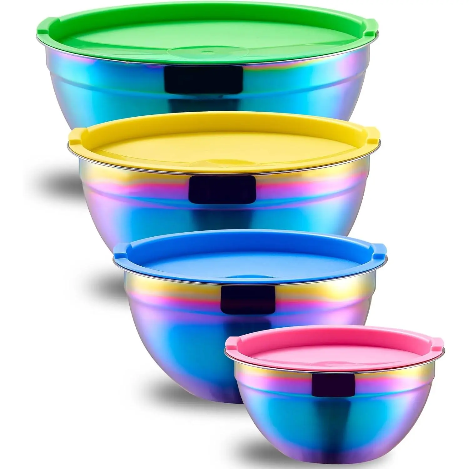 Rainbow Mixing Bowls With Airtight Lids,Stainless Steel Bowl,Salad Bowls 4 count Colorful Nesting Bowl Rainbow Kitchen Accessories,Size 5.5,3.6,2.1,1.5 QT Stackable Design