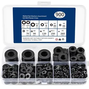900- Nylon Flat Washer  Kit Black Plastic Flat Washers for  and Screws (M2-M12),  Screw Washers Washer Set for Household & Industrial Use