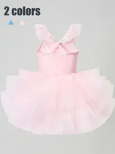 Girls Birthday Party Dress with Ruffle Hem and Bow Design, Elegant Tulle Puff Skirt for Special Occasions, Fitted All-Season, Birthday Clothes, Birthday Dresses