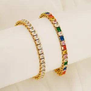 VEVE Square Zircon Tennis Bracelets | Clear & Rainbow Styles | Tarnish-Free 18k Gold