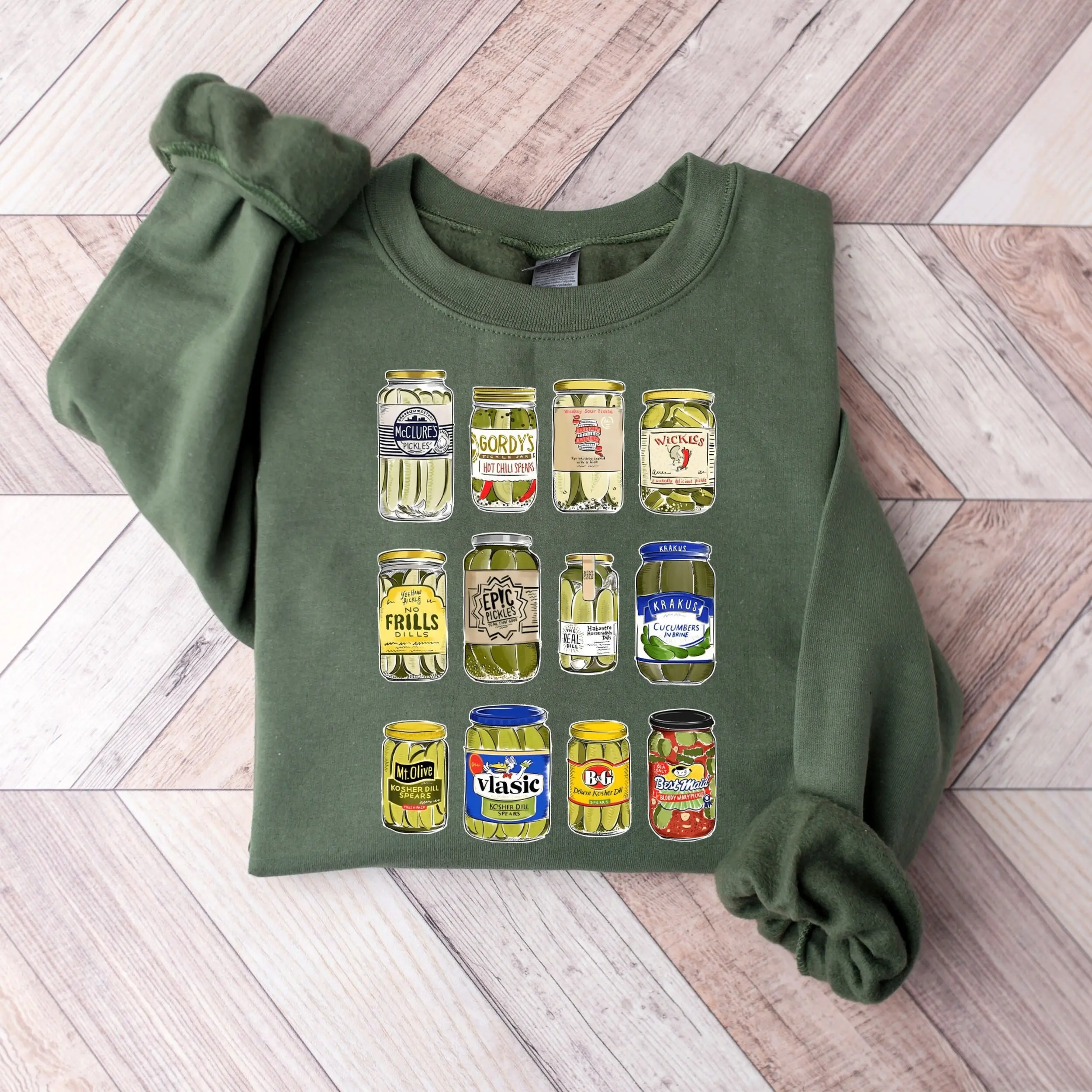 Vintage Canned Pickles Graphic Sweatshirt, Funny Canning Season Pickle Jar Pullover Hoodie For Men & Women