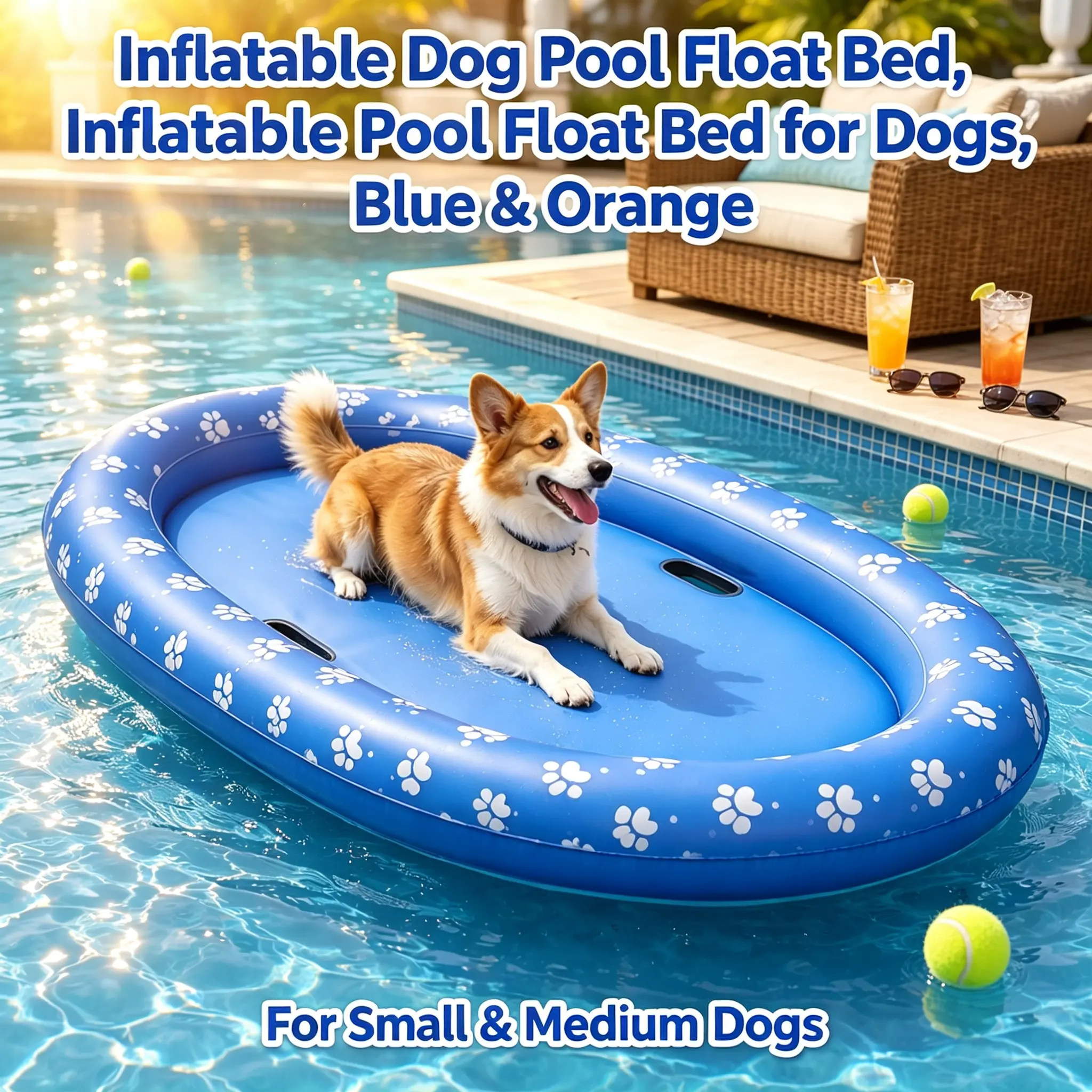 WaveTree Inflatable Pet Pool Float Bed for Small-Medium Dogs - Foldable Inflatable Floater, Leakproof PVC Option, Cooling Summer Water Toy, Durable 35x25x5in Raft, Blue & Orange Fish Design, Outdoor Accessory - TikTokShopBackToSchool