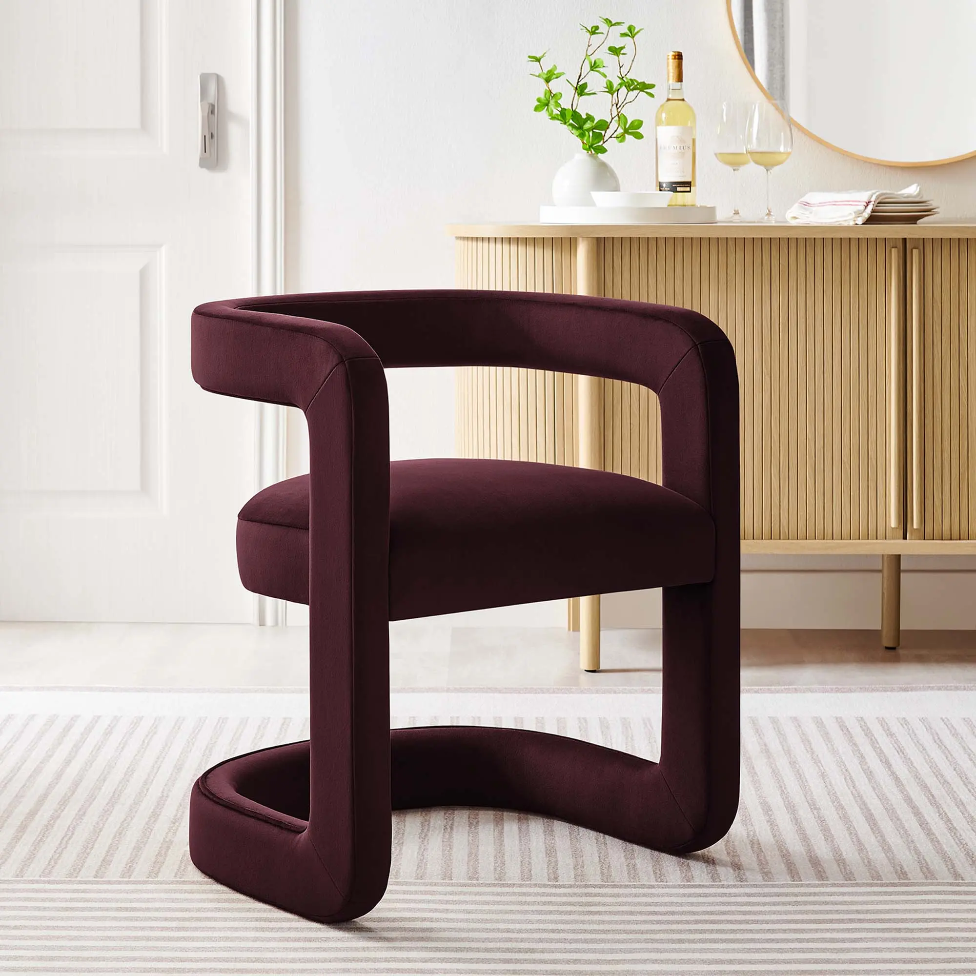 Winslow Barrel Performance Velvet Dining Chair  in Mulberry, Dining Room Decor, Barrel Back, Indoor Dining