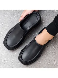 Men's Half Slip-On Casual Loafers | Waterproof Faux Leather, Non-Slip Thick Sole, Indoor/Outdoor/Work Use, Perfect World Cup Gift