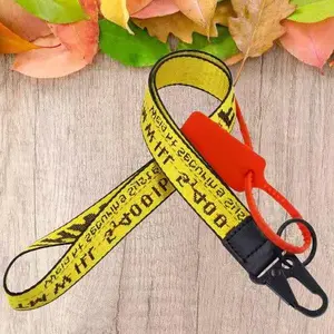 Keychain with Black Yellow Canvas Embroidered English Letters Casual Style Key Fob