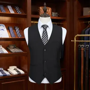 Men's Formal Business Casual Suit Vest - Solid Color Waistcoat for Wedding Tuxedo Office Dress Party Professional Elegant Slim Fit Tailored Vest with Adjustable Back