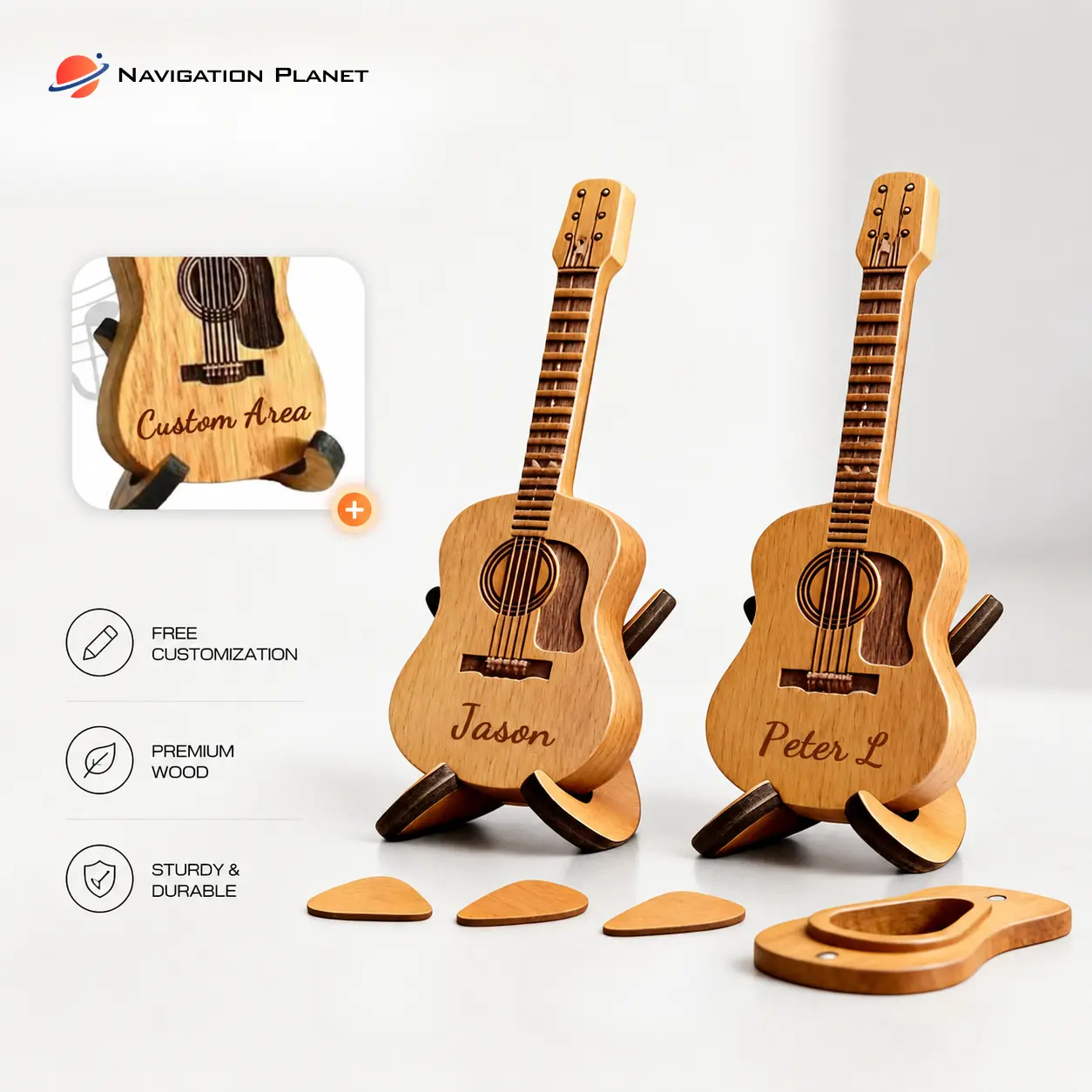 Personalized Wooden Guitar Pick Holder - Music Accessories with Free Engrave, Custom Name Mini Pick Storage Case with Display Stand, Gift for Guitarists (Dad, Husband),back to school,back to school haul