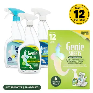 Genie Sheets | All Purpose, Glass & Bathroom Cleaner Spray | Just Add Water | Eco-Friendly Concentrate | Non-Toxic | Makes 12 Bottles | Dissolves in Seconds