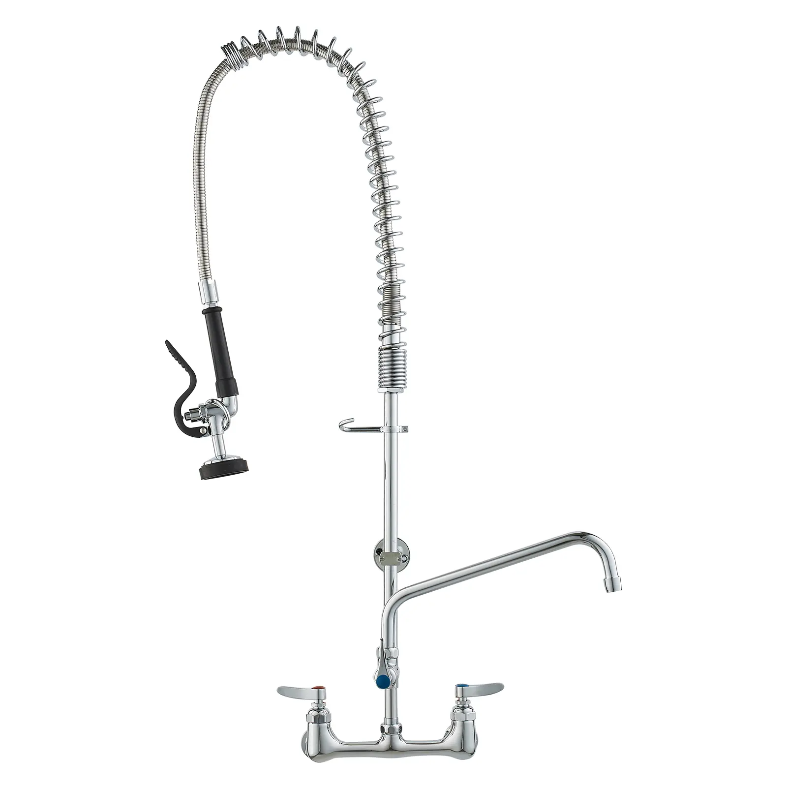 【Summerfinds】VEVOR Wall-Mounted Brass Core Copper High Pressure Kitchen Tap, 36-in Tall, 7.75-in-8.25-in Adjustable Center Eccentric Flange, 12-in Swivel Pull-Down Sprayer, 2mm Thick Nut, Water-Saving Easy Install Kitchen Tap for Single/Double Sinks, Home