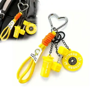 Fitness Keychain Set Creative Silicone Dumbbell Kettlebell Weight Plate Pendant Bag Purse Charms Gift Gym Accessories with Solid Metal Buckle and Durable Nylon Lanyard