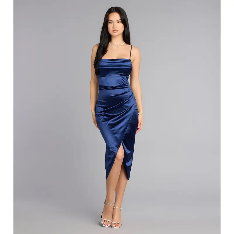 margaret formal satin wrap midi dress tiktok-shop-wrap-dress green Mardi Gras Feather Collection