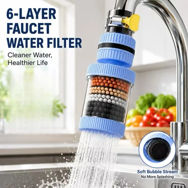 6 Layer Filtration Faucet Water Filter,360 Degrees Rotatable Splash Free,for Kitchen Sink Washing Fruits Vegetables and Dishes#SummerWins