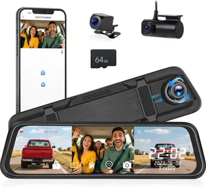 3-Channel 9.66" WiFi Mirror Dash Cam with 64GB TF Card, Triple-Lens IPS Touch Screen, HD Night Vision, G-Sensor, Loop Recording, for All Cars, Safe & Durable Build, Smart Safe-Driving Gift