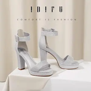 IDIFU Women's IN4 Sabrina Platform Chunky High Heels Ankle Strap Heeled Sandals Wedding Party Dress Shoes Classy Fashion Girl Footwear Stylish Walking Shoes Elegant Flatform
