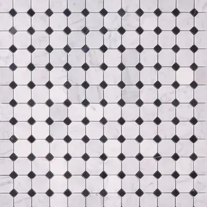 Carrara White Marble Octagon with Black Marble Polished/Honed Sample