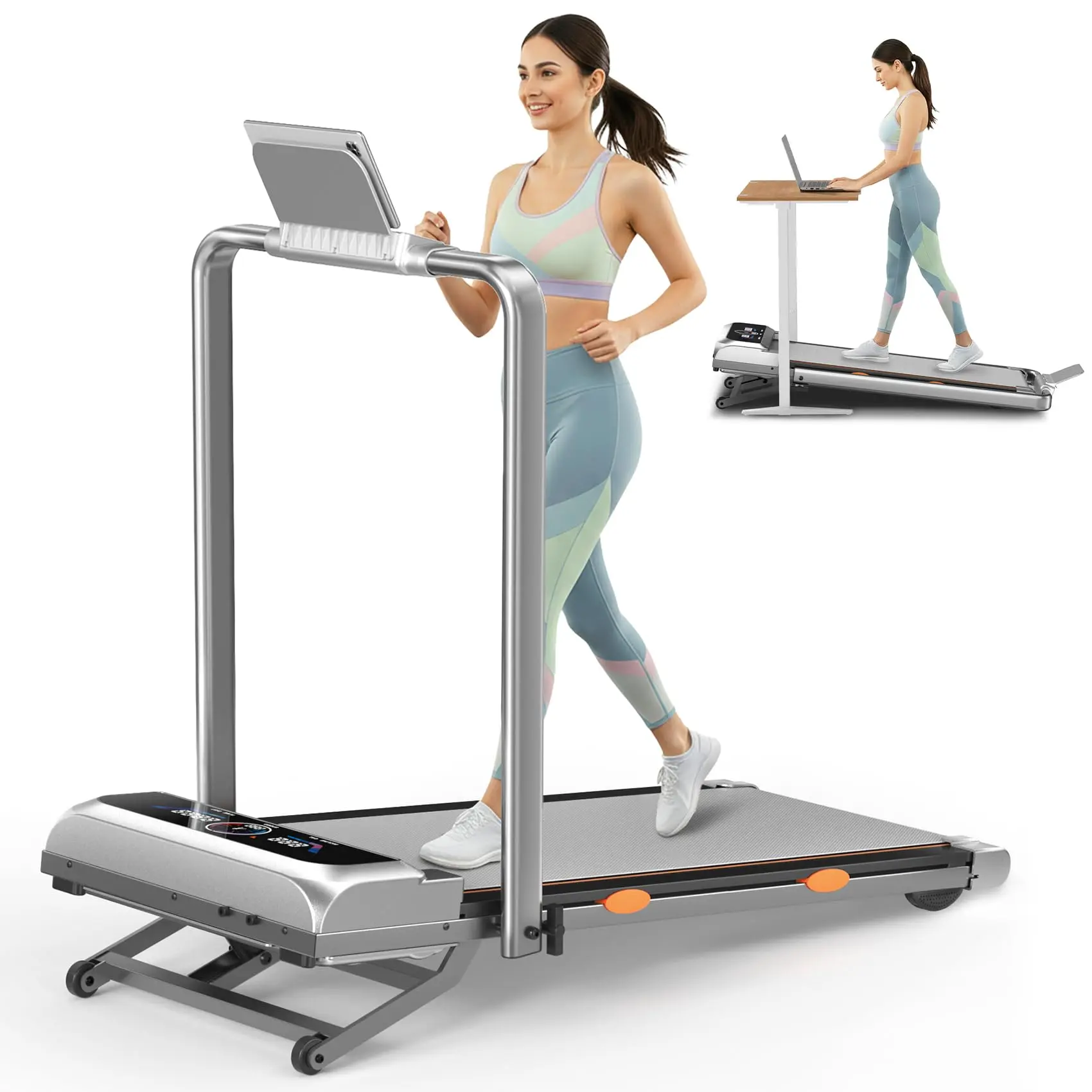 Trisomy Treadmill, 4-in-1 Foldable Under Desk Workout Machine with 15% Auto Incline, 450 LBS Capacity, and Remote & App Control, Walkable Treadmill, Remote Controlled Treadmill
