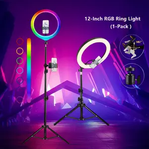 12" RGB ring lights with 43" Tripod Stand & Phone Holder, Dimmable Video Lighting for TikTok, YouTube, Live Streaming & Photography#youtube tiktok video Adjustable Ring Set#Mother's Day Gift