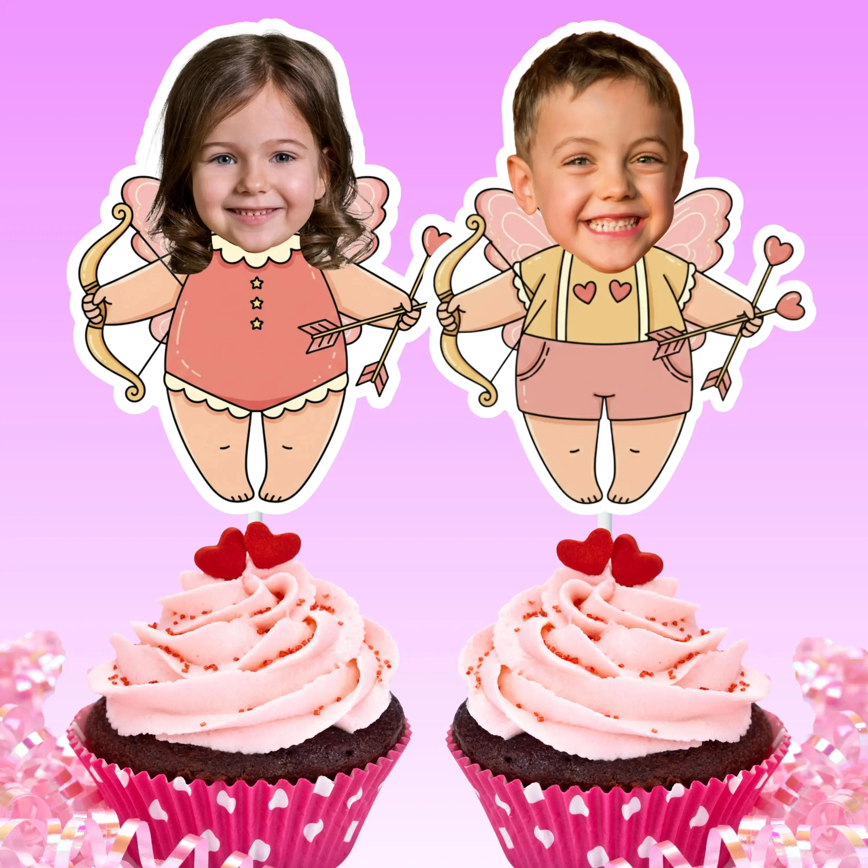 Cupid Photo Cupcake Toppers – Valentine Birthday and Love Party Decor