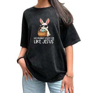 No Bunny Loves Me Like Jesus Easter Tee – Washed Cotton Christian Shirt for Women