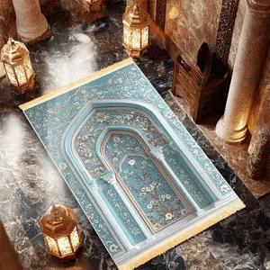 Blue Dynasty Prayer Rug Pad, 100% Polyester Material, Indoor Praying Mat, Home Decoration, Traditional Muslim Prayer Rug, Suitable for Indoors & Outdoors