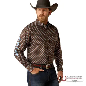 ARIAT TEAM OAK LONG SLEEVE SHIRT BROWN/LIGHT BLUE - 10054056