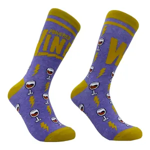 Women's Powered By Wine Socks Funny Drinking Red White Wine Lovers Novelty Footwear Funny Graphic Socks Comfortable Fitted Spandex Cotton