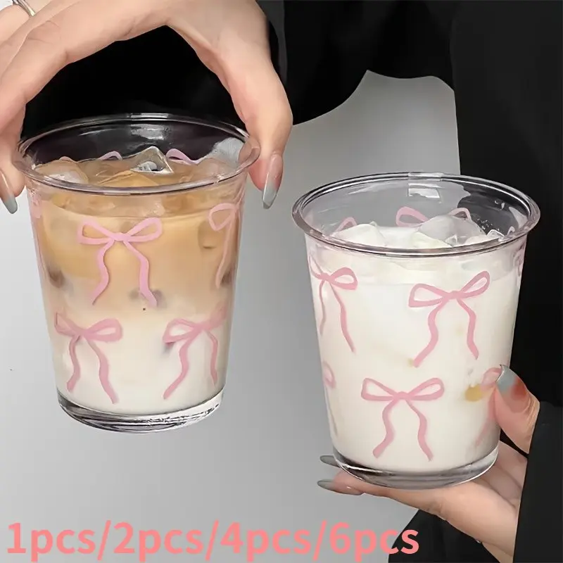 Elegant Glass Coffee Cups with Bow Design, Transparent Glassware Decorative Glasses for Cappuccino, Tea, Espresso, Ideal Birthday and Holiday Gifts, Latte Glasses