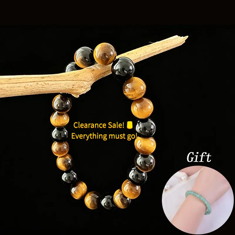 【Buy 1 Get 1 Free】Unisex Natural Crystal Fashion Bracelets - Tiger’s Eye & Obsidian Wristband, Free Green Aventurine Bracelet, Stackable Minimalist Design, Summervibes, Natural Crystal Bracelets
