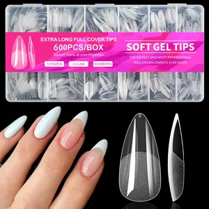 600pcs Almond Nail Tips, Medium Almond Gel X Nail Tips Clear Fake Nails Full Cover Acrylic Nail Tips for Extension Nail Manicure Salon Home DIY