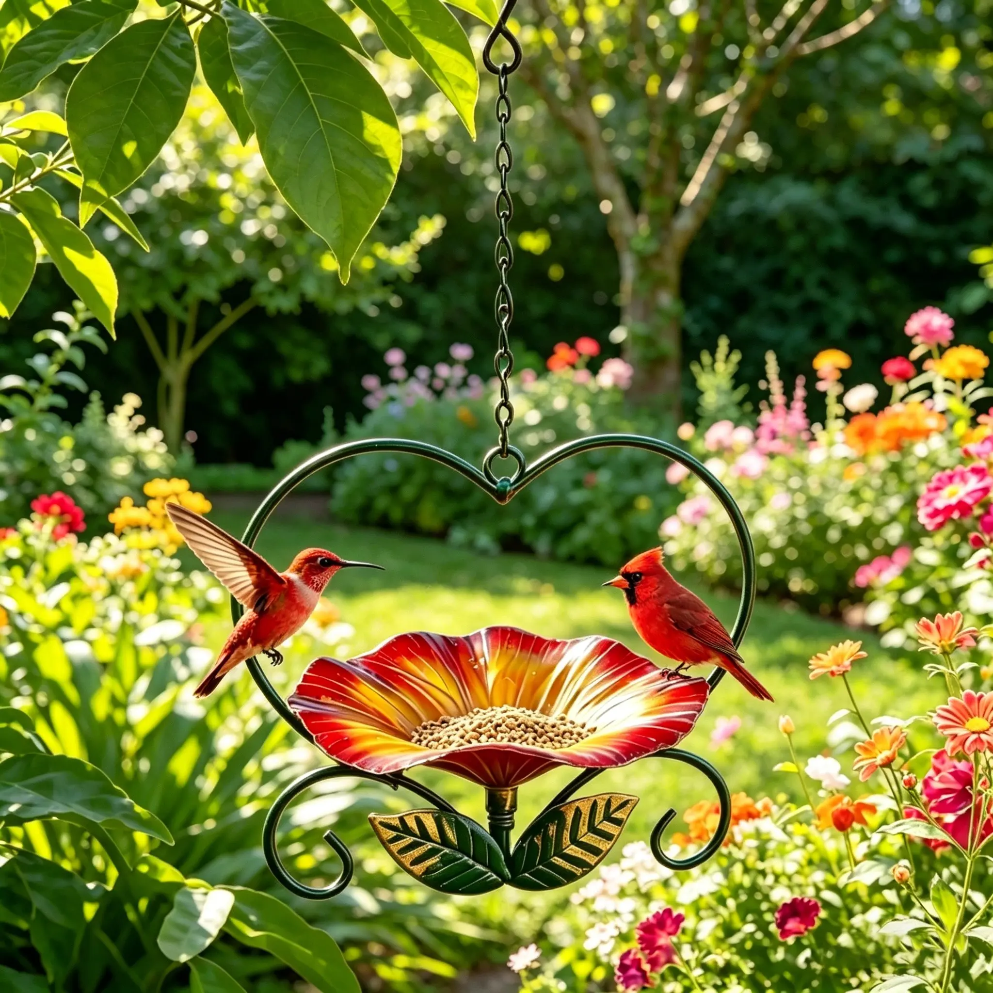 Heart Shaped Hanging Bird Feeder, Metal Frame Planter Basket, Outdoor Garden Decor, Wall Mounted, Perfect for Bird Watching & Gardening Gifts, Hanging Hummingbird Feeder, Bird Feeders For Outdoors Hanging