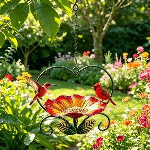 Heart Shaped Hanging Bird Feeder, Metal Frame Planter Basket, Outdoor Garden Decor, Wall Mounted, Perfect for Bird Watching & Gardening Gifts, Hanging Hummingbird Feeder