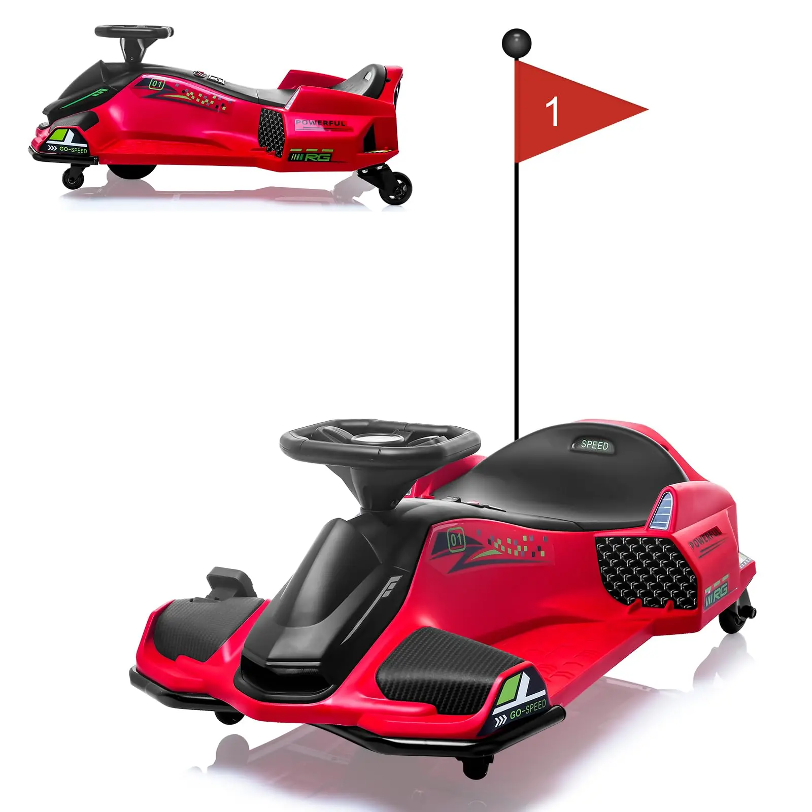 Gaomon 24V Kids Electric Drift Go Kart - 180W Brushless Motor, Variable Speed, LED Lights, Safety Features, USB Connectivity, Battery-Powered Ride-On Toy for 8-14 Year-Olds