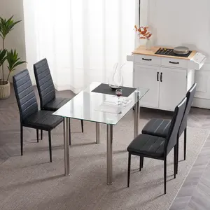 Set of 4 PU Leather Dining Chairs, Black Ergonomic High Back Kitchen Chairs with Thick High-Density Sponge Cushion, 264lb Capacity, Waterproof & Easy Clean for Dining Living Room