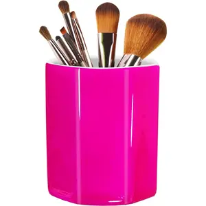Pen Holder, Makeup Brush Holder Ceramic Shiny Gold Spring Floral Pattern Pencil Cup for Girls Kids Women Durable Stand Desk Organizer Storage Gift for Office, Classroom, Home (Hot Pink)